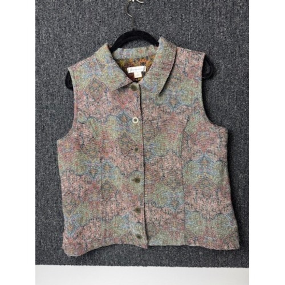 Christopher & Banks Tapestry Vest Multi Color Paisley Button Front Sz XL Boho